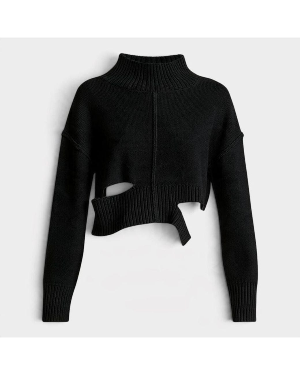 Maison Margiela Black Mm6 Distressed Boxy Cropped Sweater Froth