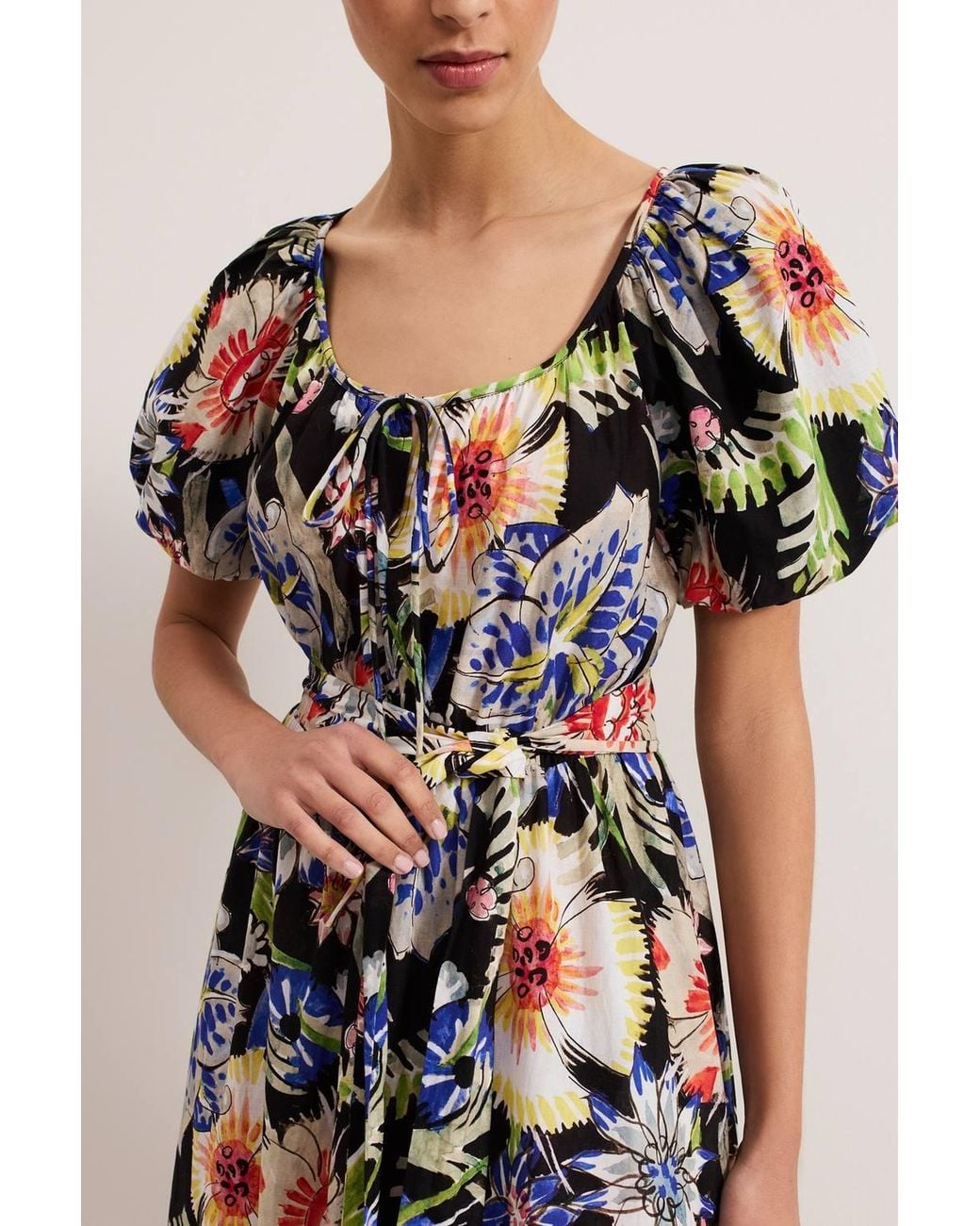 Phase Eight Black Asa Floral Tie Neck Dress