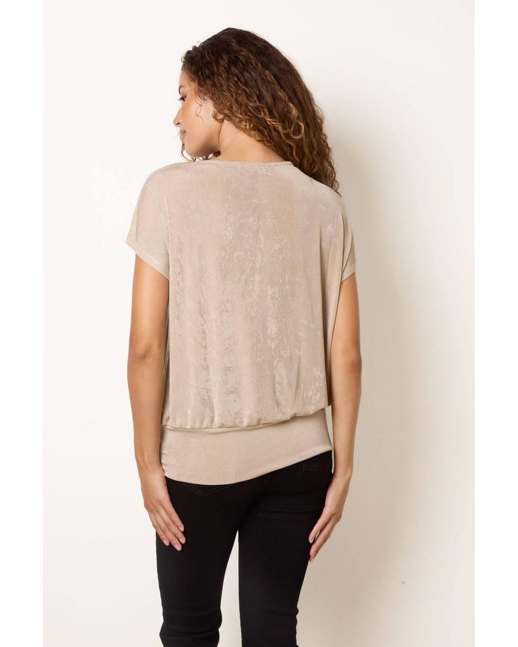 Blue Vanilla Natural Short Sleeve Cowl Neck Top