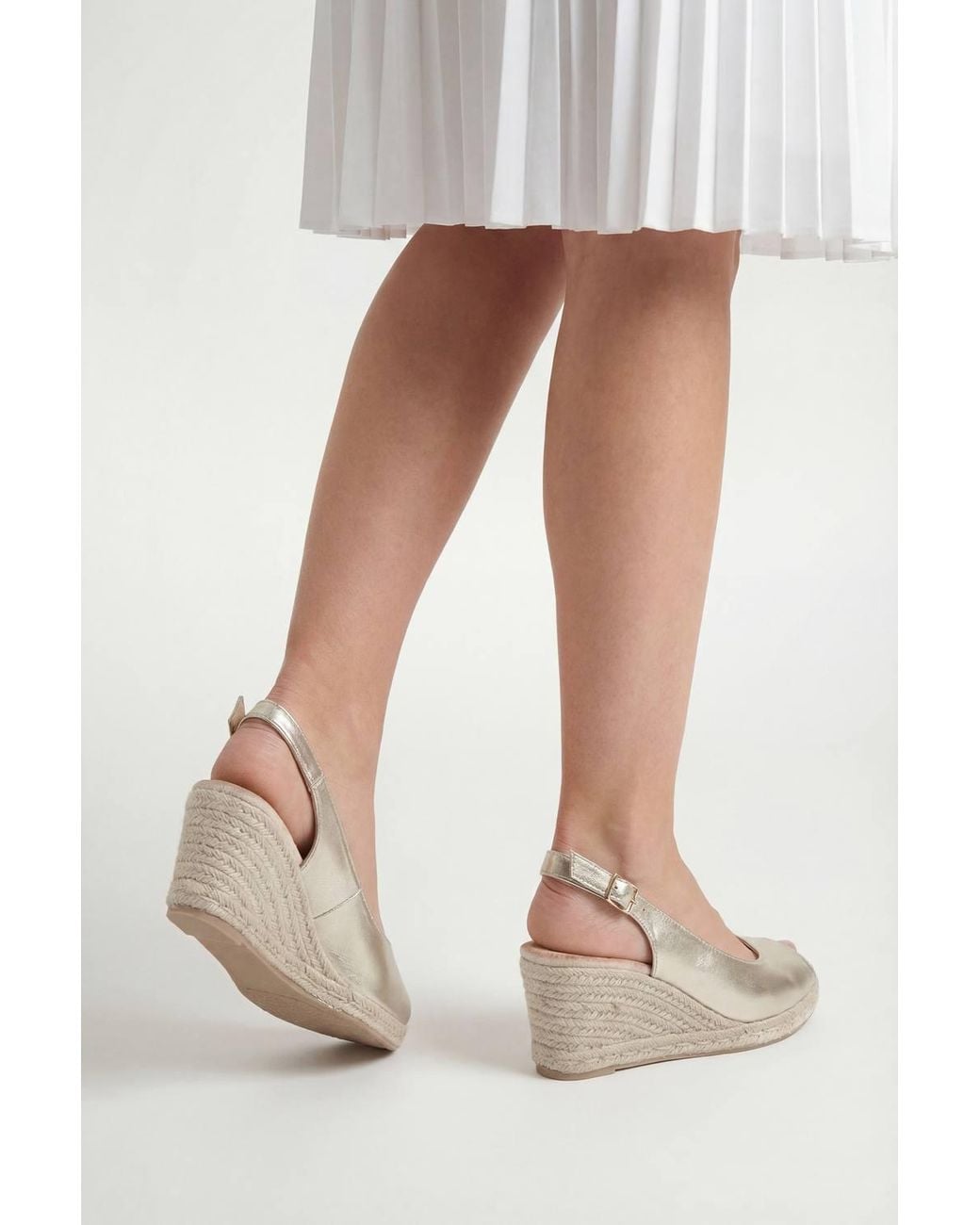 Wallis White Josie Faux Metallic Leather Peeptoe Slingback Medium Espadrille Wedge Sandals