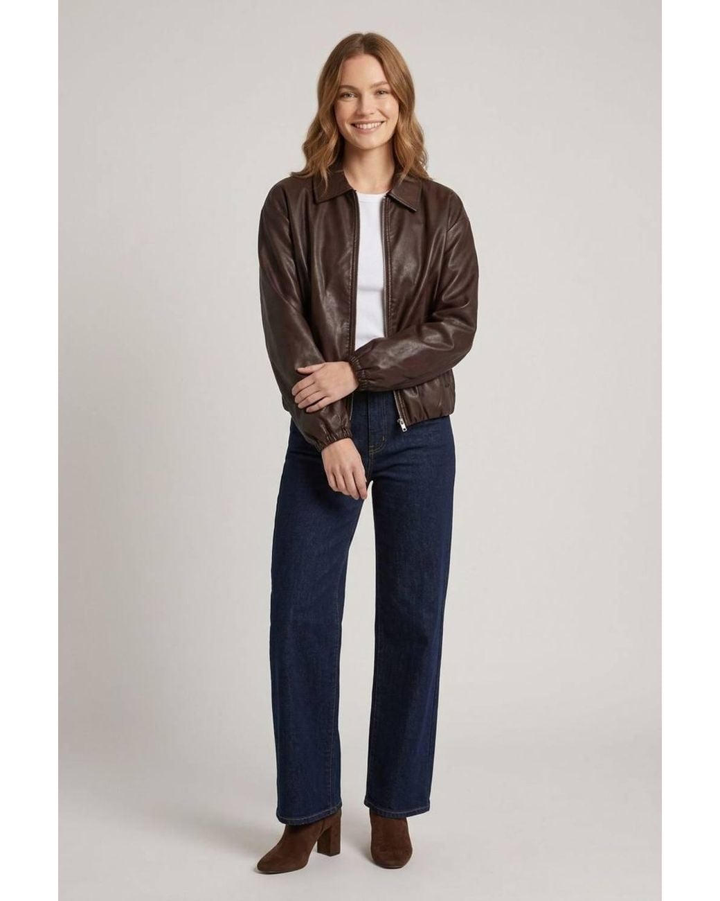 Izabel London Blue Faux Leather Collared Cropped Jacket
