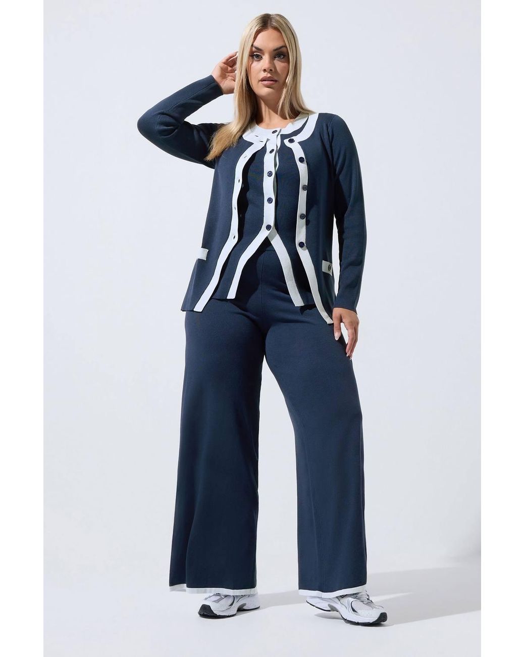 Yours Blue Contrast Hem Trousers