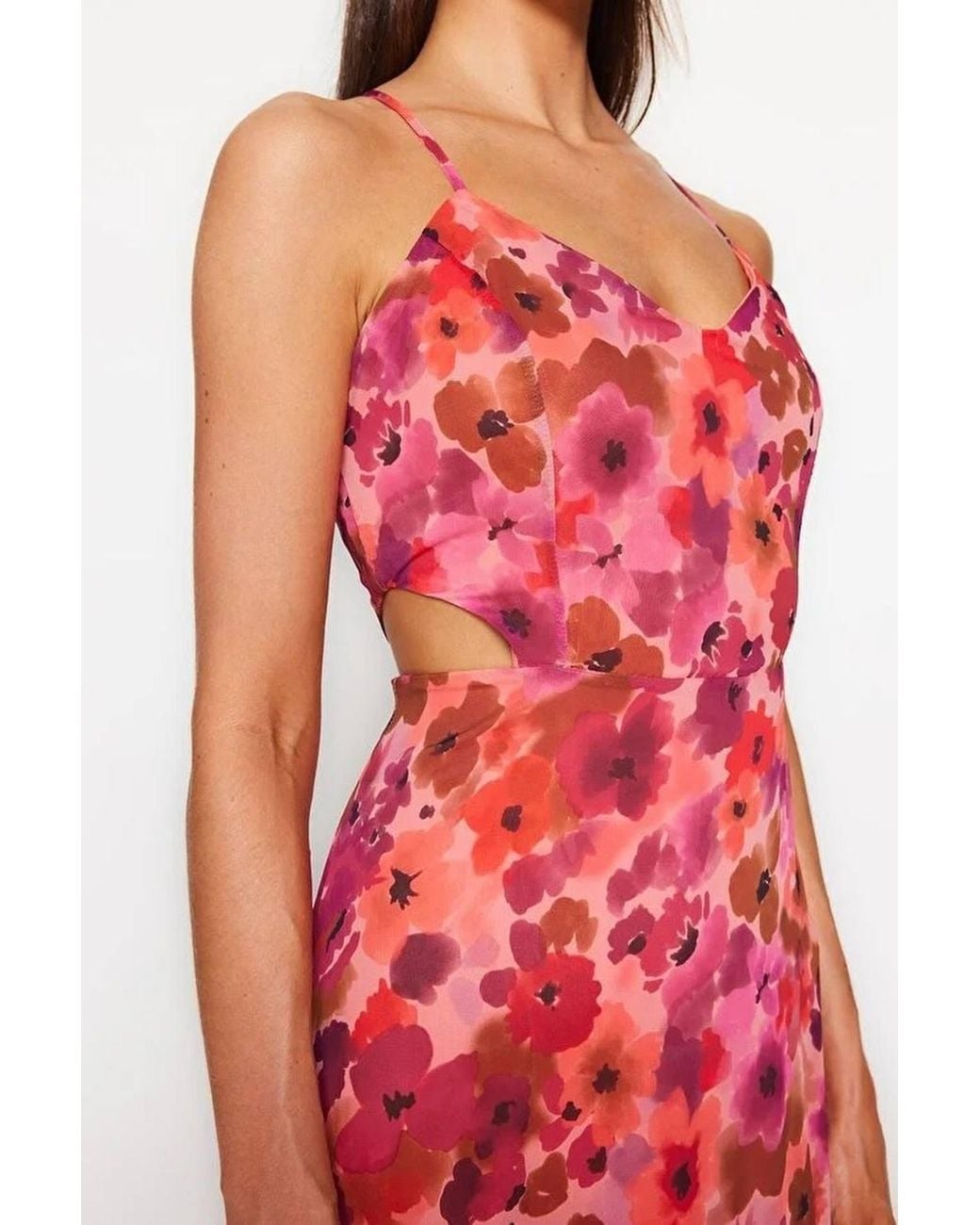 WOVCOR Multicolor Floral Cut Out Split Detail Maxi Occasion Dress