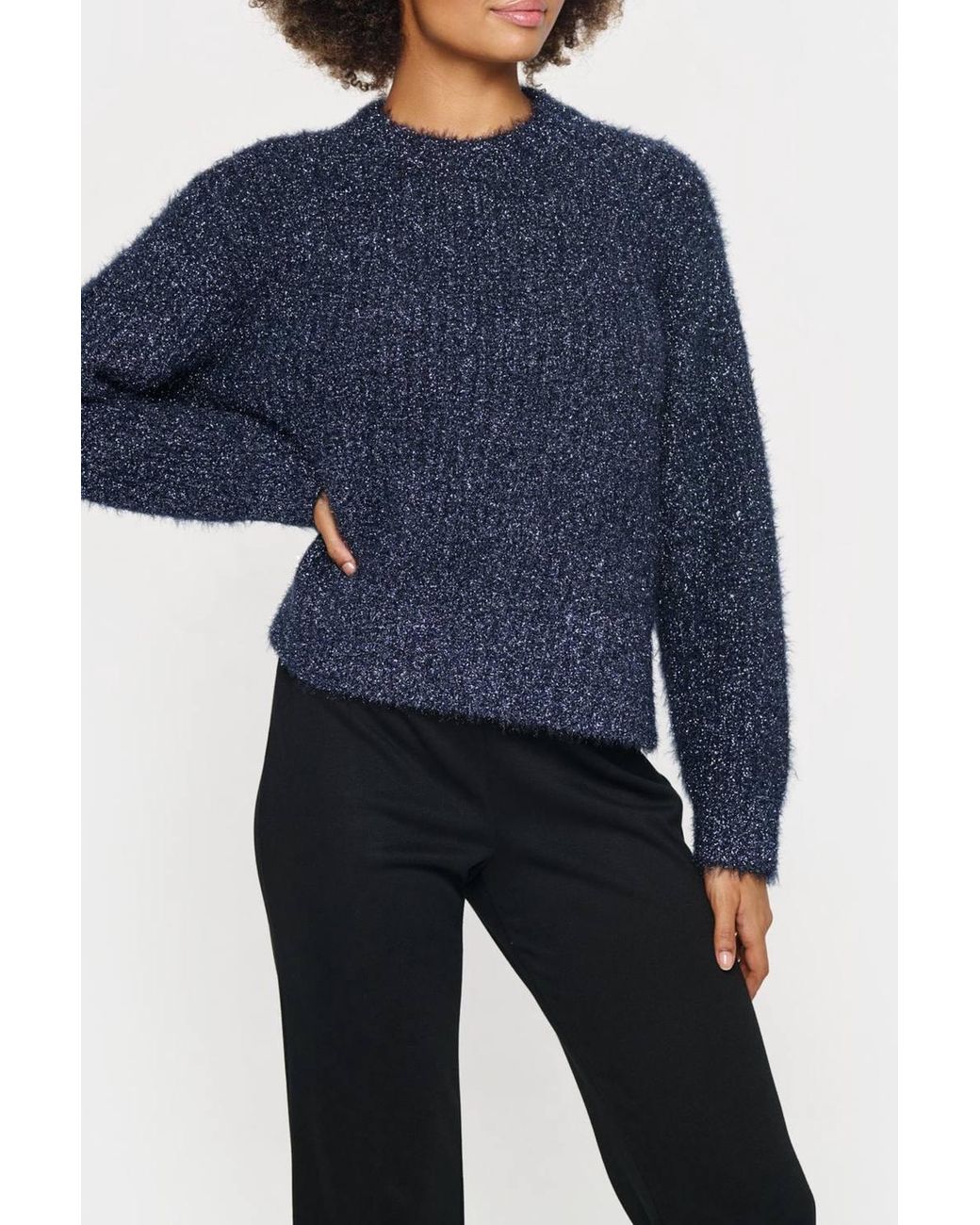 Saint Tropez Blue Halfasz Pullover Glitter Knit Casual Fit
