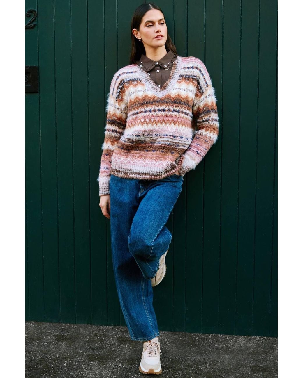 Yumi' Red Fairisle Relaxed Boucle Jumper