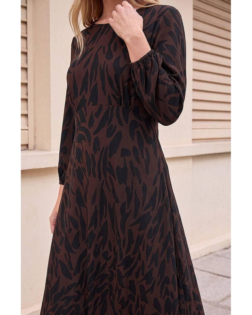 Roman Black Animal Print A-Line Midi Dress