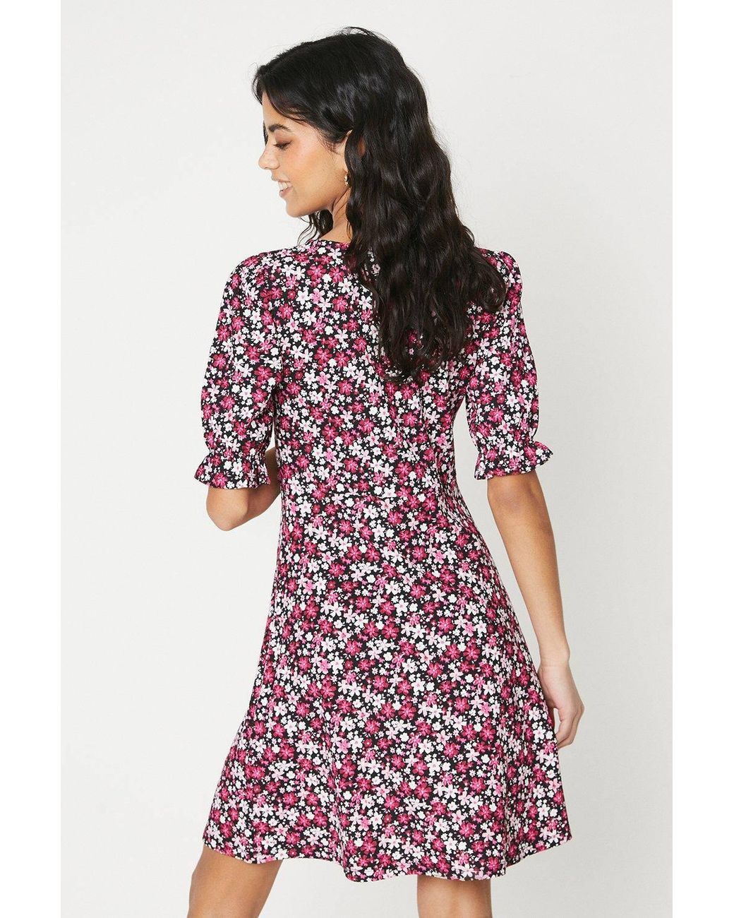 Dorothy Perkins Purple Petite Ditsy Short Sleeve Jersey Mini Dress
