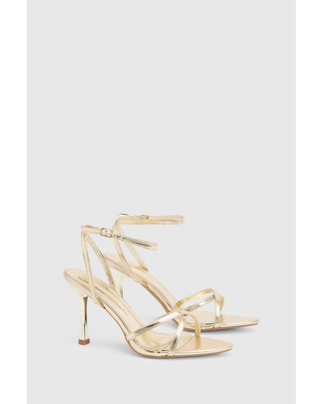 MissPap Faux Metallic Leather Cross Strap High Stiletto Heeled Sandals