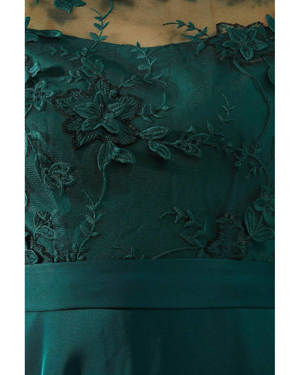 Wallis Green Satin And Mesh Overlay Fit And Flare Dress