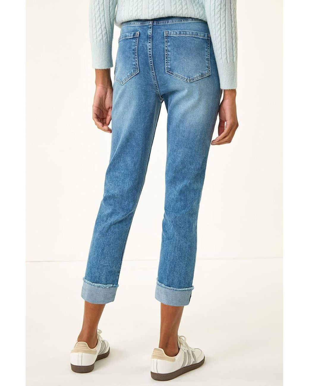 Roman Blue Slim Leg Turn Up Stretch Jeans