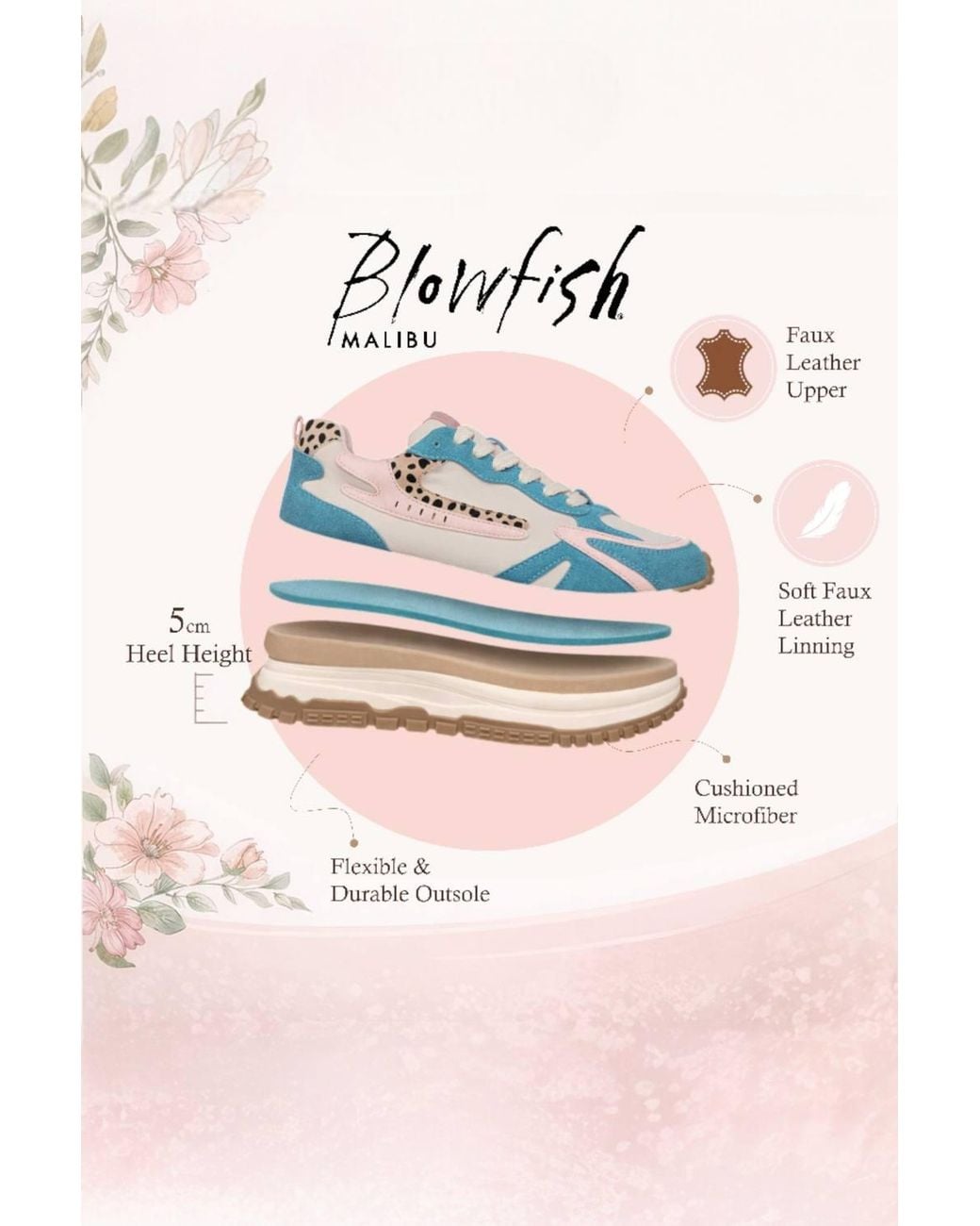 Infinity Leather Blue Retro Lace-Up Chunky Sneakers Shoes