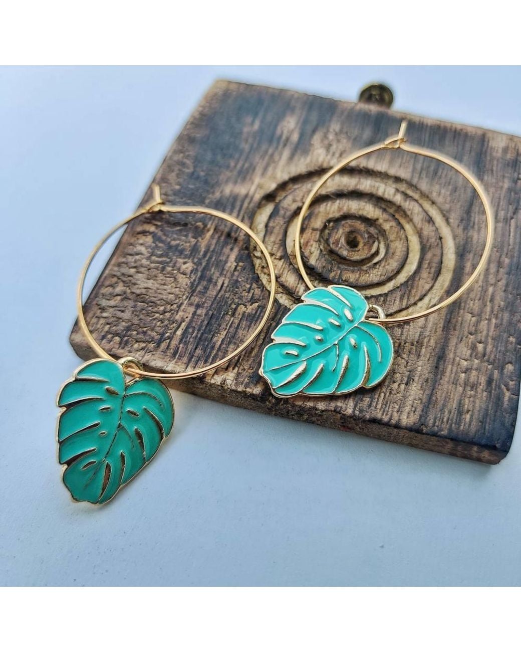 The Colourful Aura Green Leaf Charm Dangle Floral Huggie Hoop Earrings