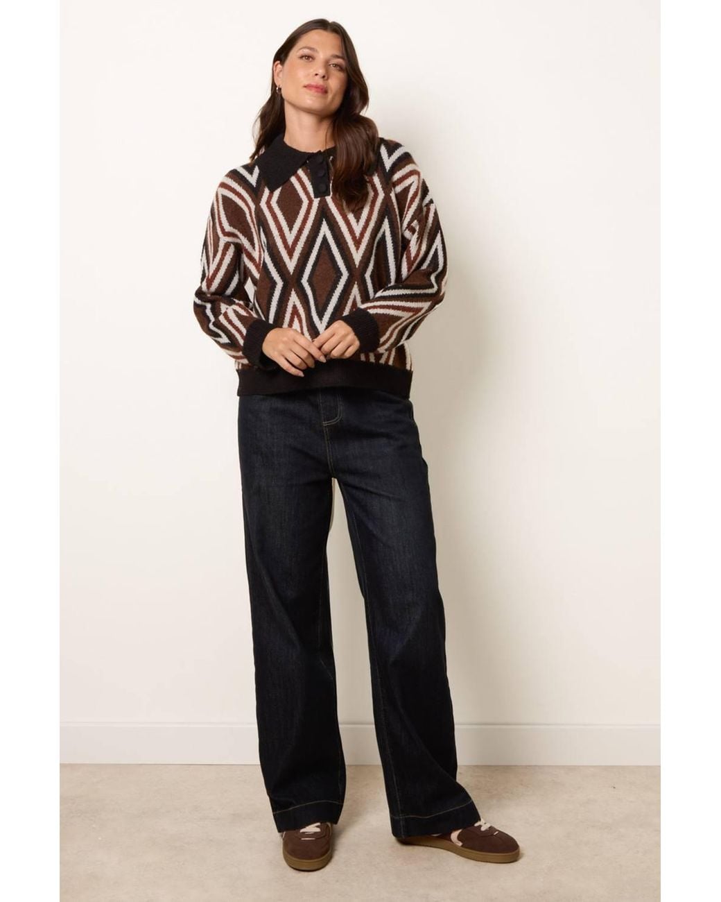 Blue Vanilla Blue Multi Long Sleeve Slip On Collared Jumper