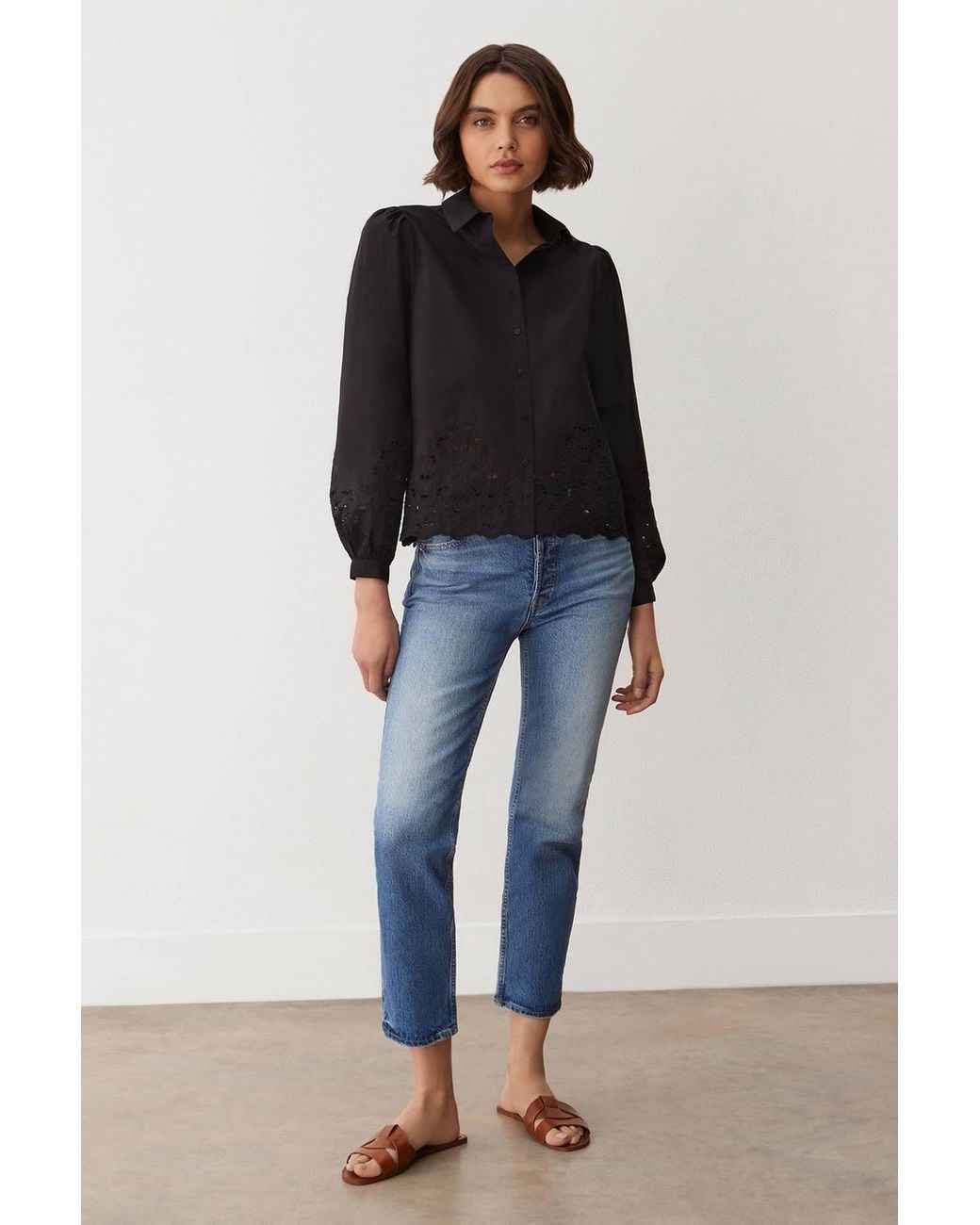 Finery London Blue Jayne Broderie Cotton Shirt