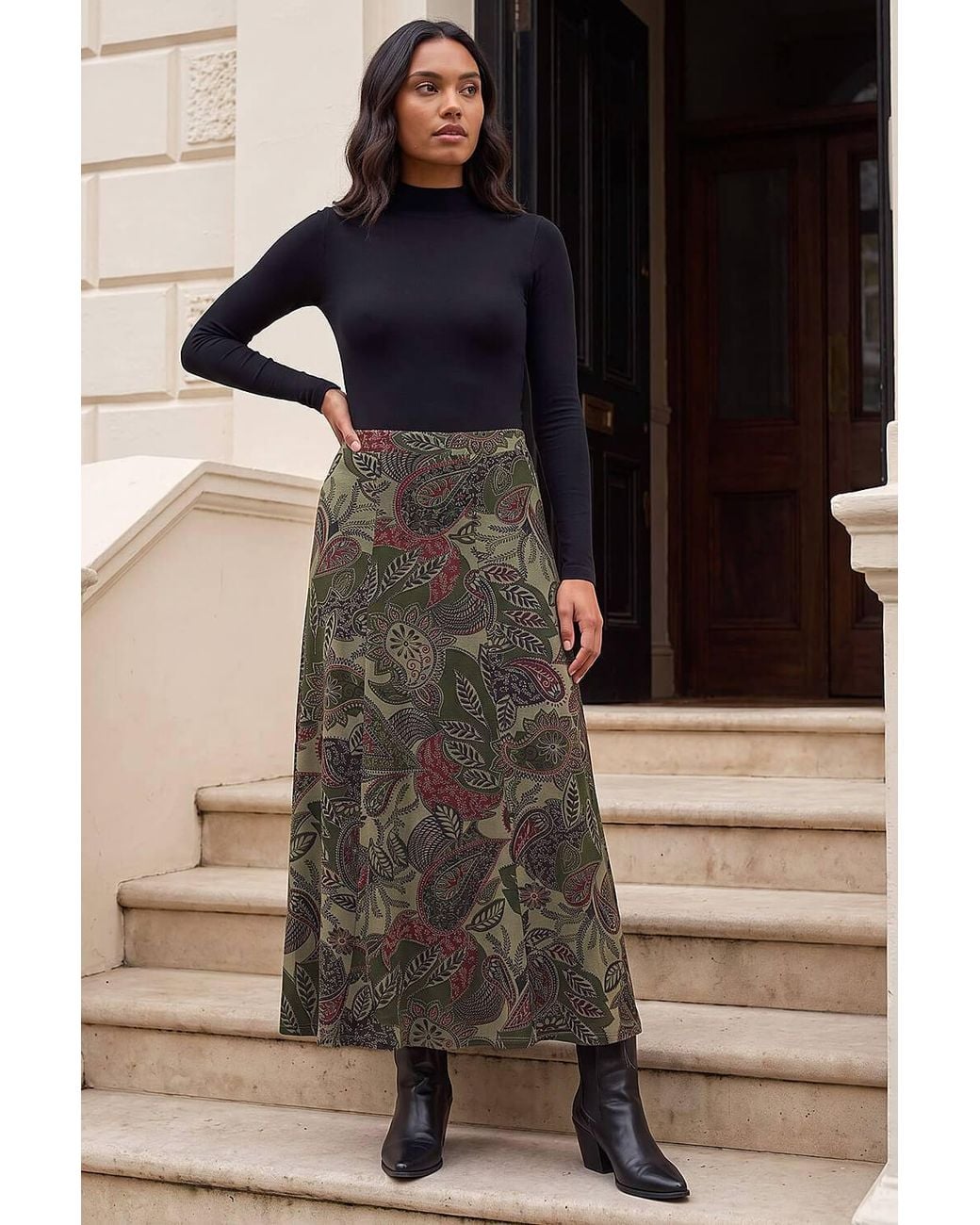 Roman Brown Paisley Print Skirt