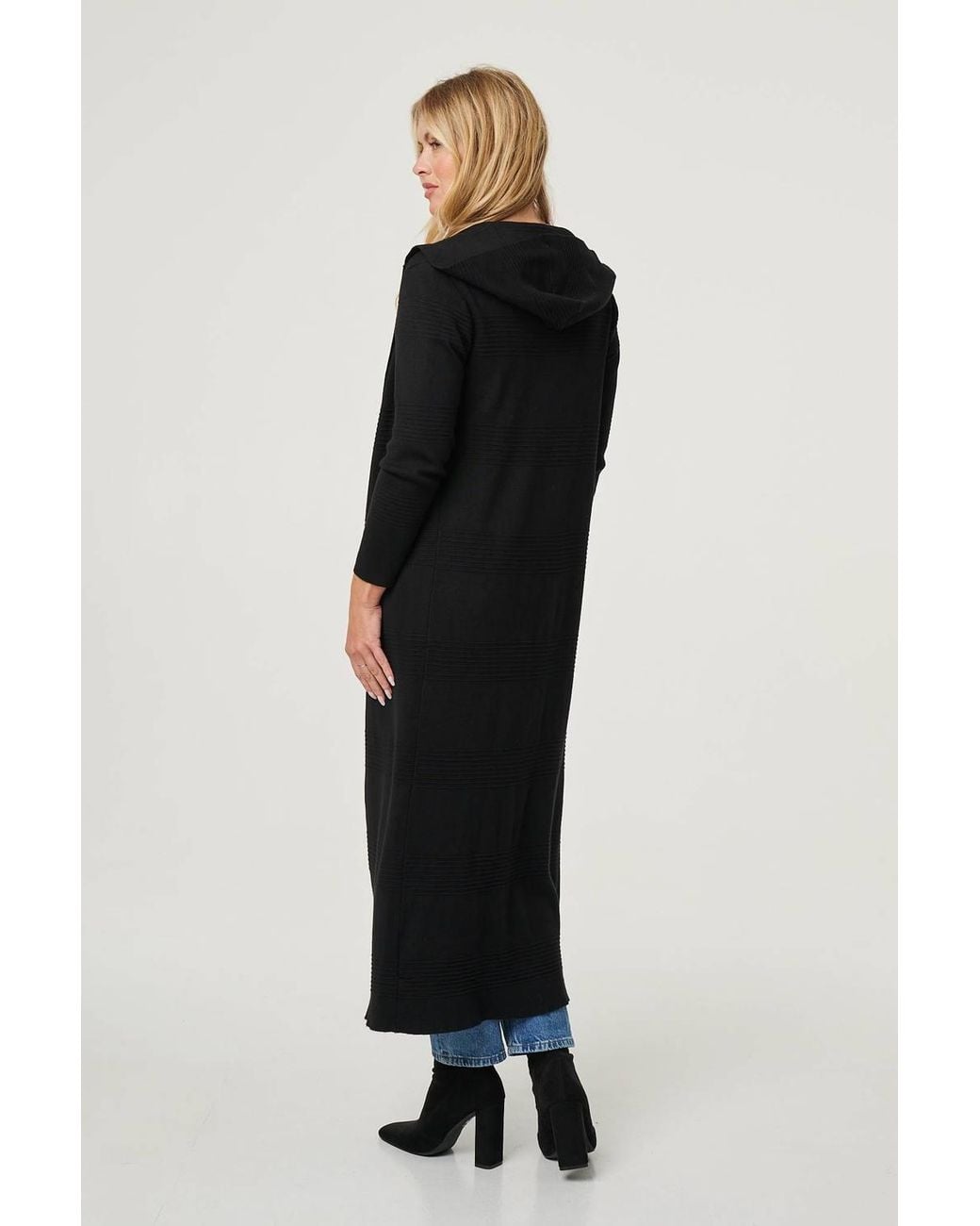 Izabel London Blue Hooded Open Front Longline Coat