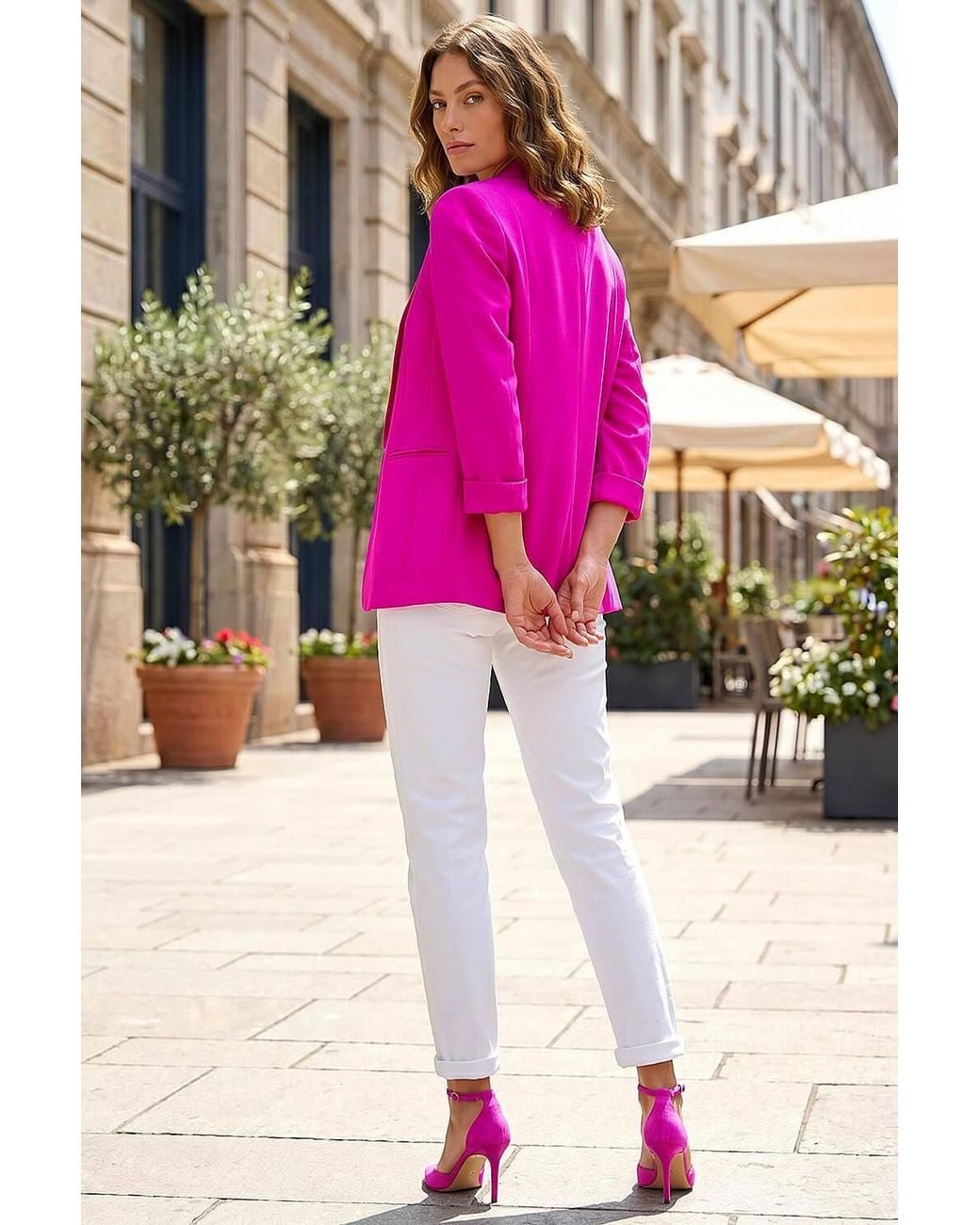 Roman Pink Petite 3/4 Sleeve Classic Stretch Blazer
