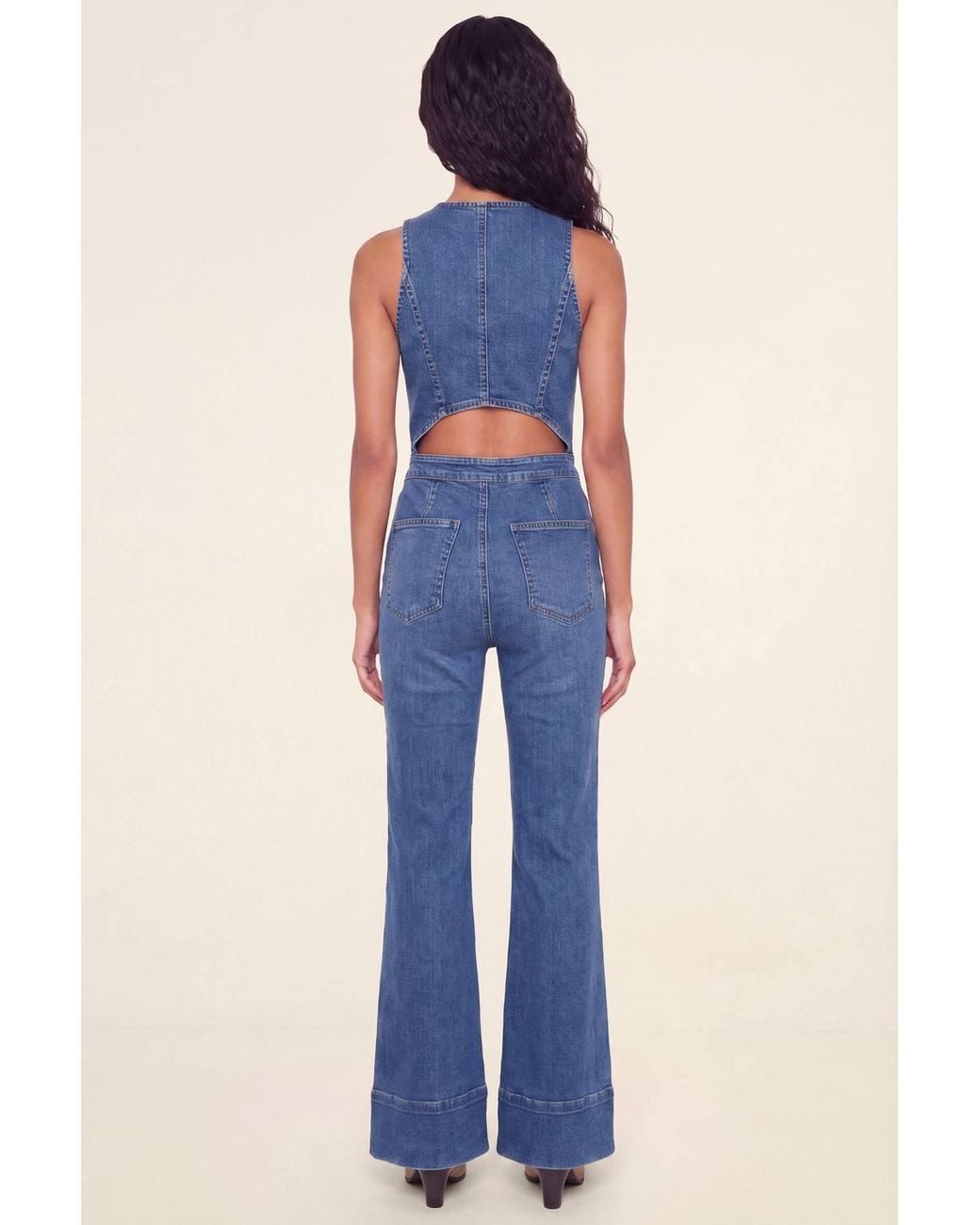 Nasty Gal Blue Denim Halter Neck Cut Out Jumpsuit