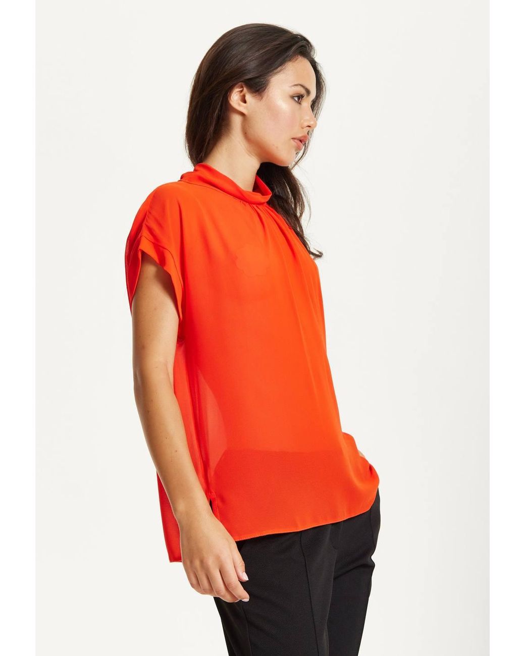 Liquorish Red High Neck Tie Back Top