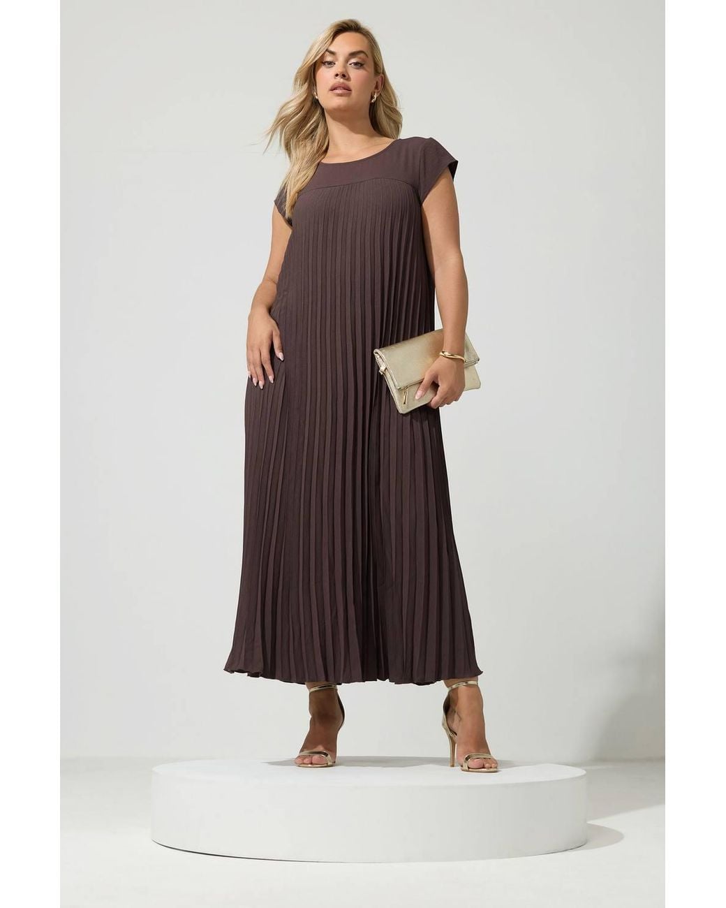Yours Brown Pleated Maxi Dress