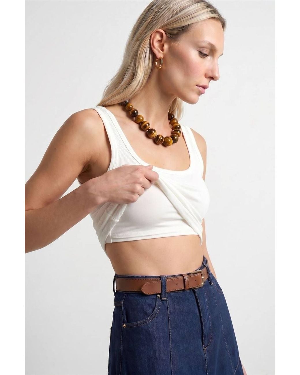 Dilvin Blue Slim Fit Sleeveless Jersey Cami Blouse