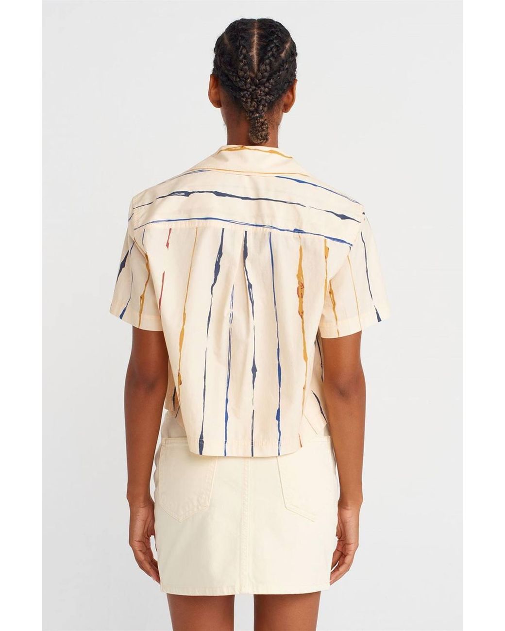 Dilvin Natural Striped Crop Shirt