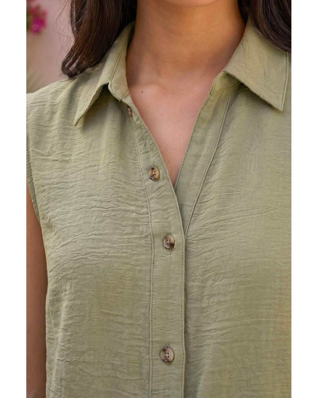 Roman Green Petite Button Up Front Blouse