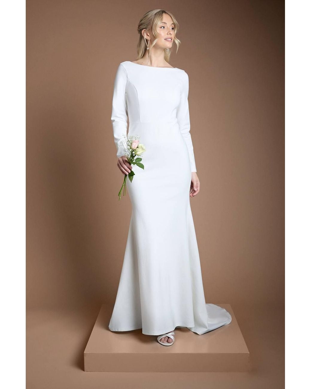 Coast Brown Honoured Slash Neck Puddle Wedding Dress