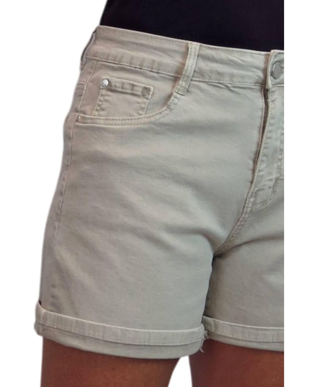 Paulo Due Gray Stretch Denim Coloured Shorts W/ Turn Up Cuff