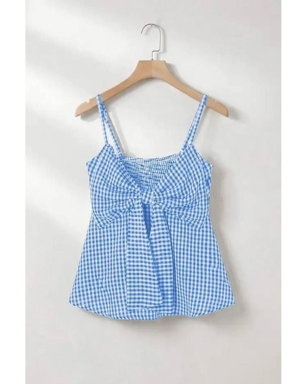 WOVCOR Blue Bow Neck Strappy Woven Blouse