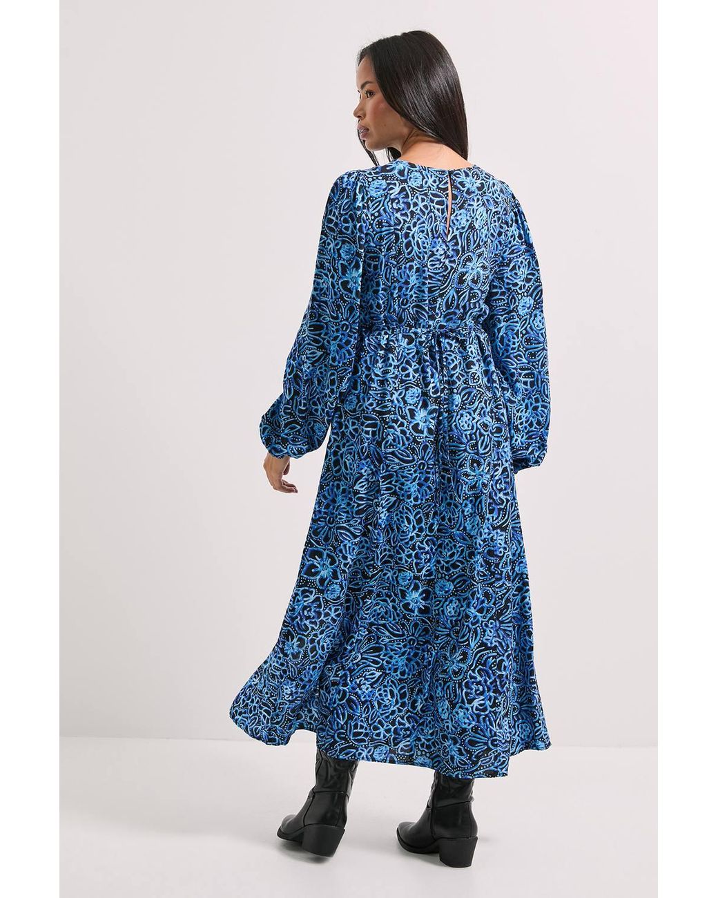 Dorothy Perkins Blue Empire Floral Seam Split Detail Printed Midi Dress