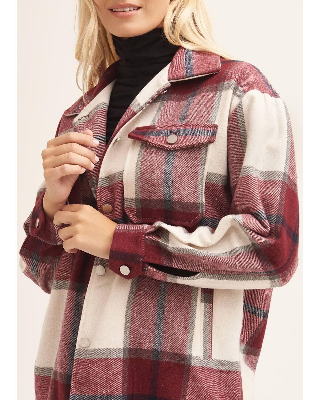 Gini London Red Check Oversized Pocket Detail Shacket Jacket