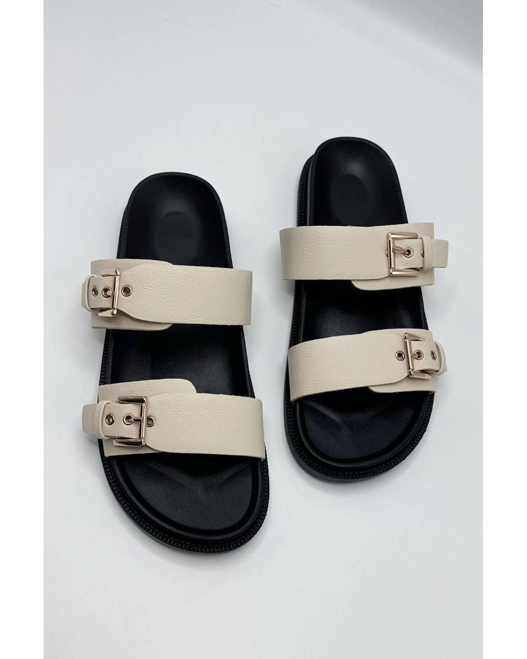 Miss Diva Gray Elise 2 Band Buckle Flat Slider