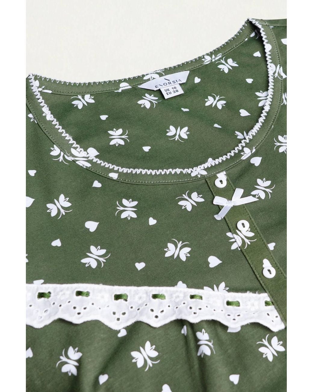 Enorsia Green Butterfly Printed Short Sleeves Nightdress