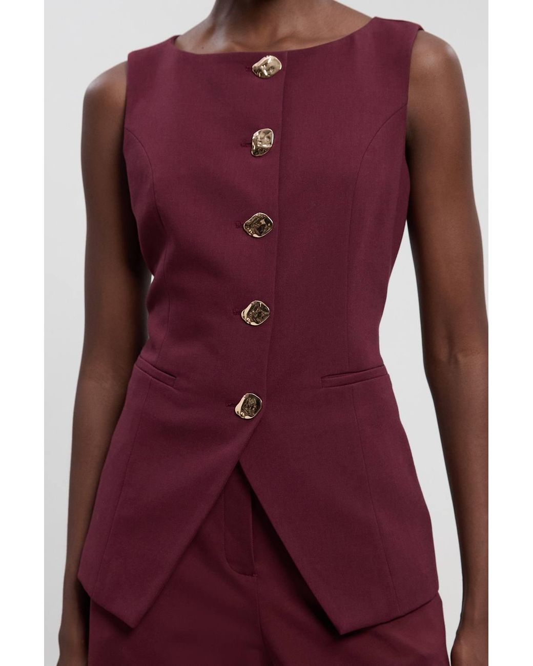 Karen Millen Red Compact Essential Button Detail Waistcoat