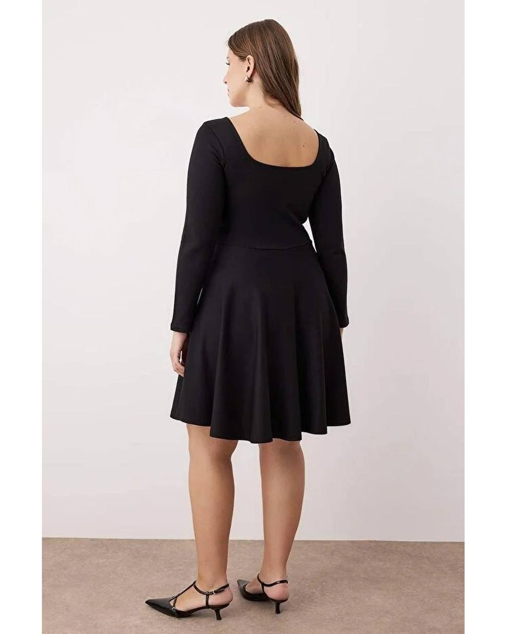 WOVCOR Blue Square Neck Long Sleeve Skater Mini Dress