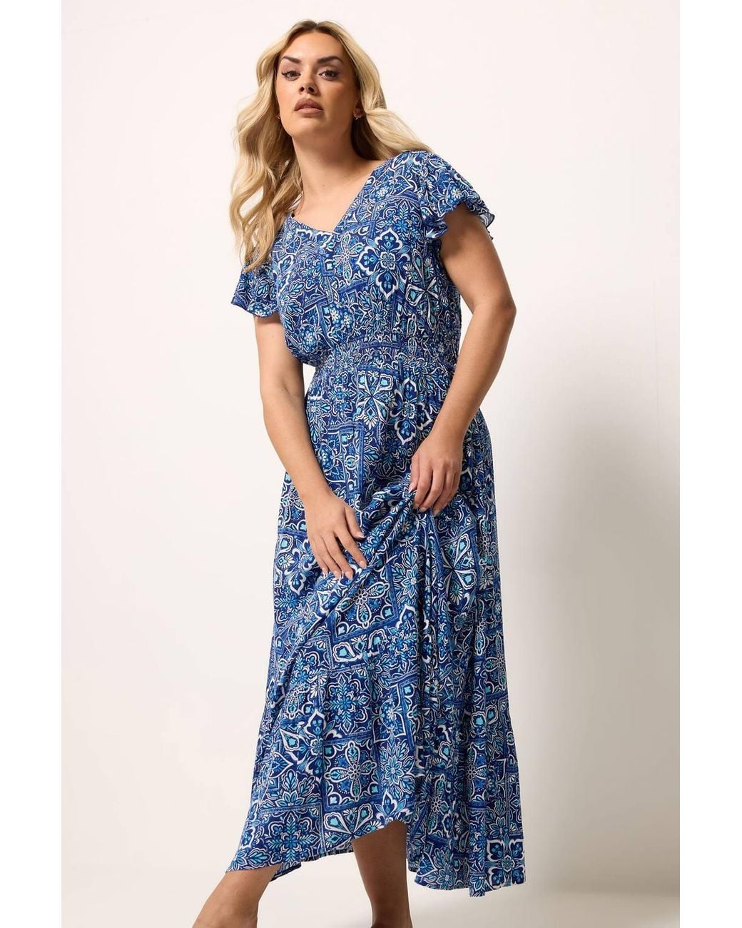 Yours Blue Tile Print Maxi Dress