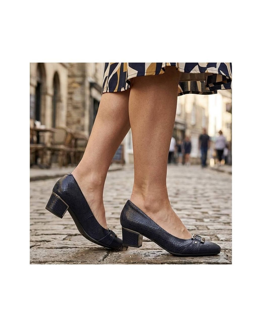 Pavers Blue Heeled Court Shoe