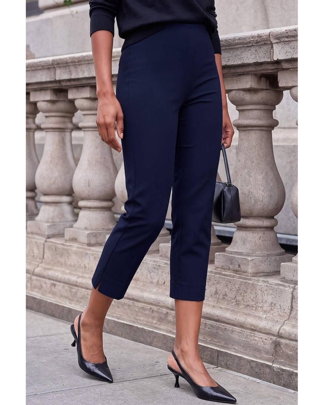 Roman Blue Cropped Stretch Trouser Capri Summer Leggings 3/4 Pedal Pushers
