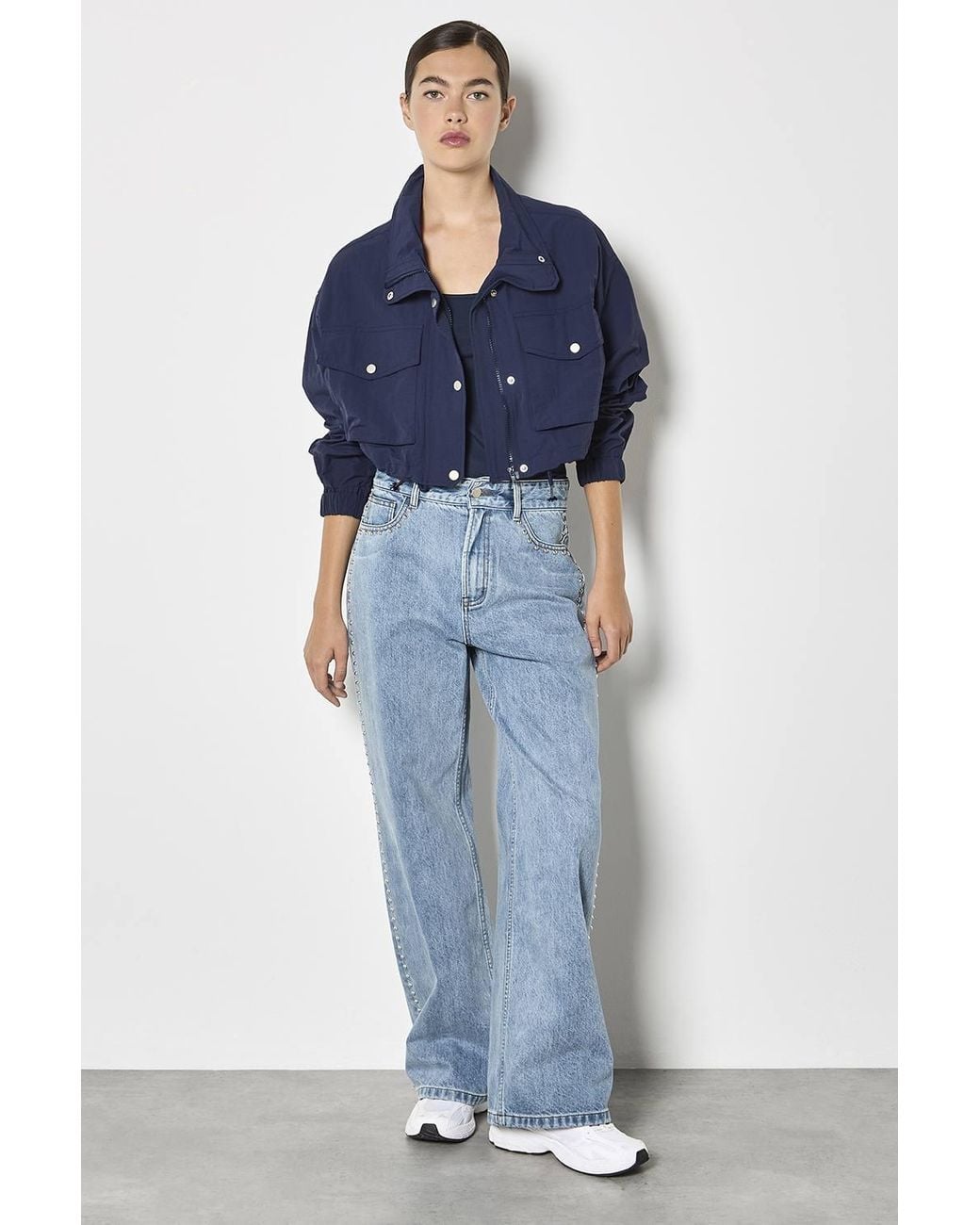 Apricot Blue Funnel Neck Cropped Jacket