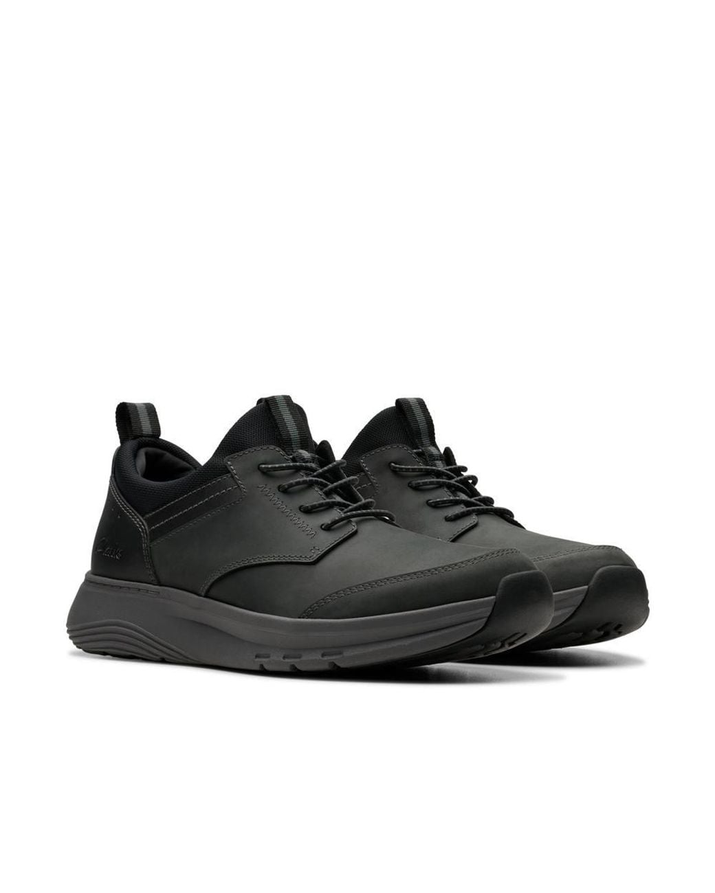 Clarks Black Motion Trek Ez Leather Trainers, Walking for men