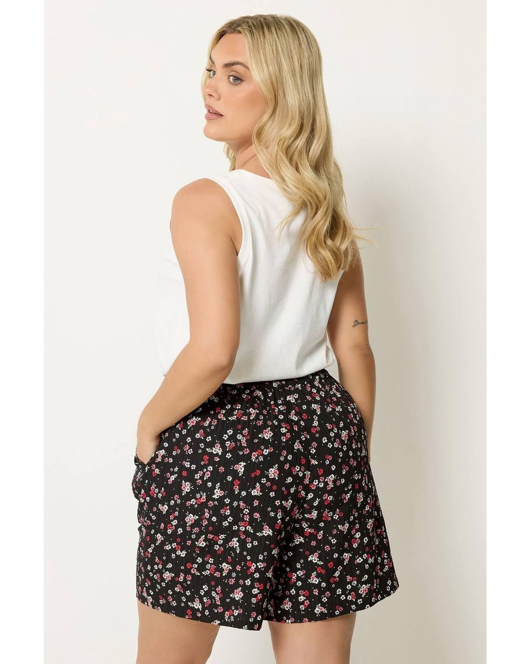 Yours White Ditsy Floral Shorts