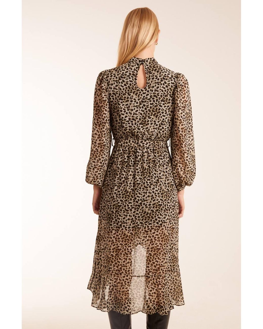 Blue Vanilla Brown High Neck Wrap Midi Dress
