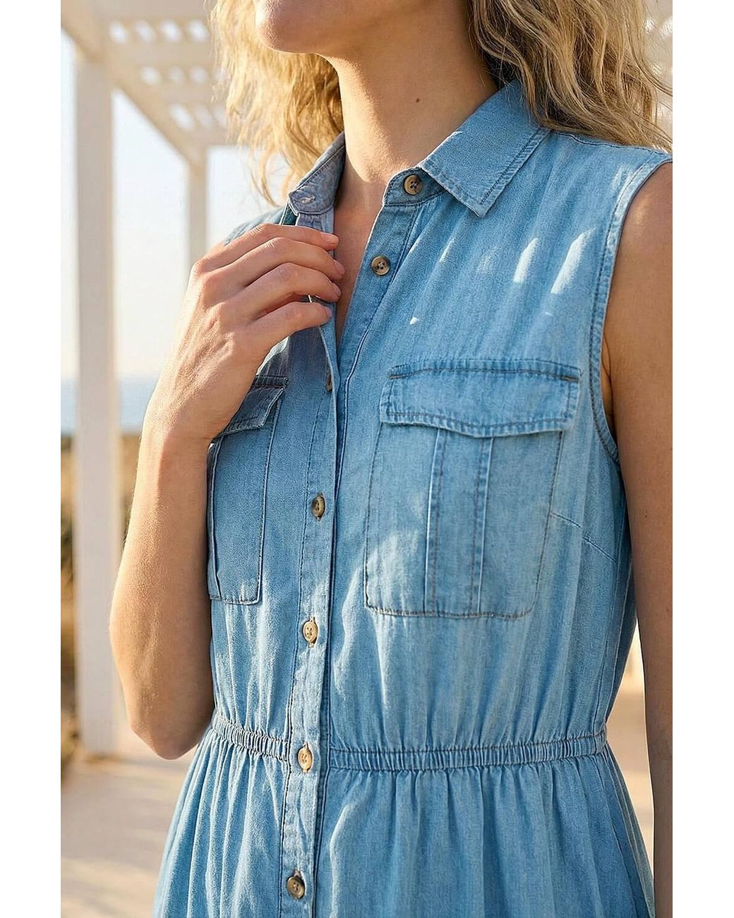 Roman Blue Collared Tiered Maxi Dress