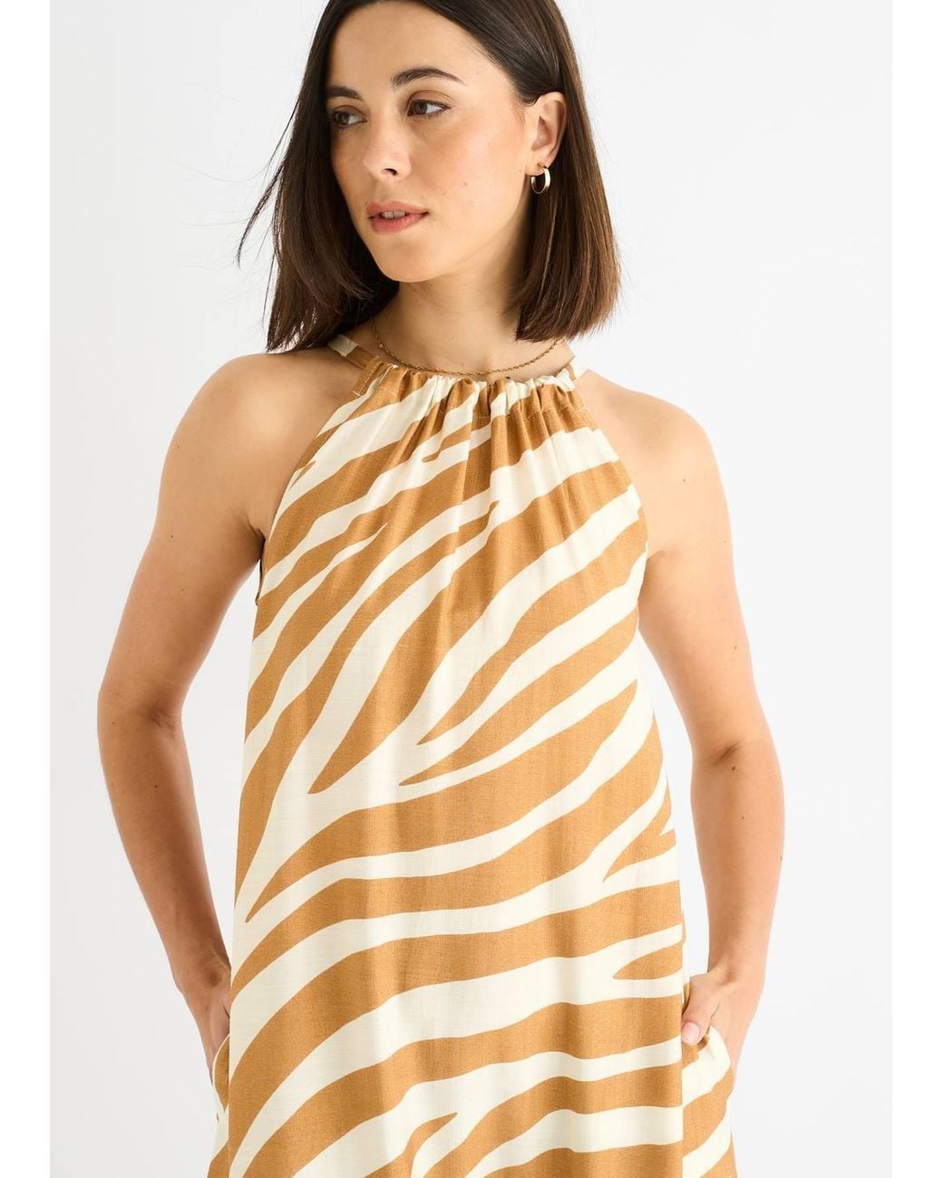 Gini London Metallic Zebra Print Halter Neck Maxi Dress