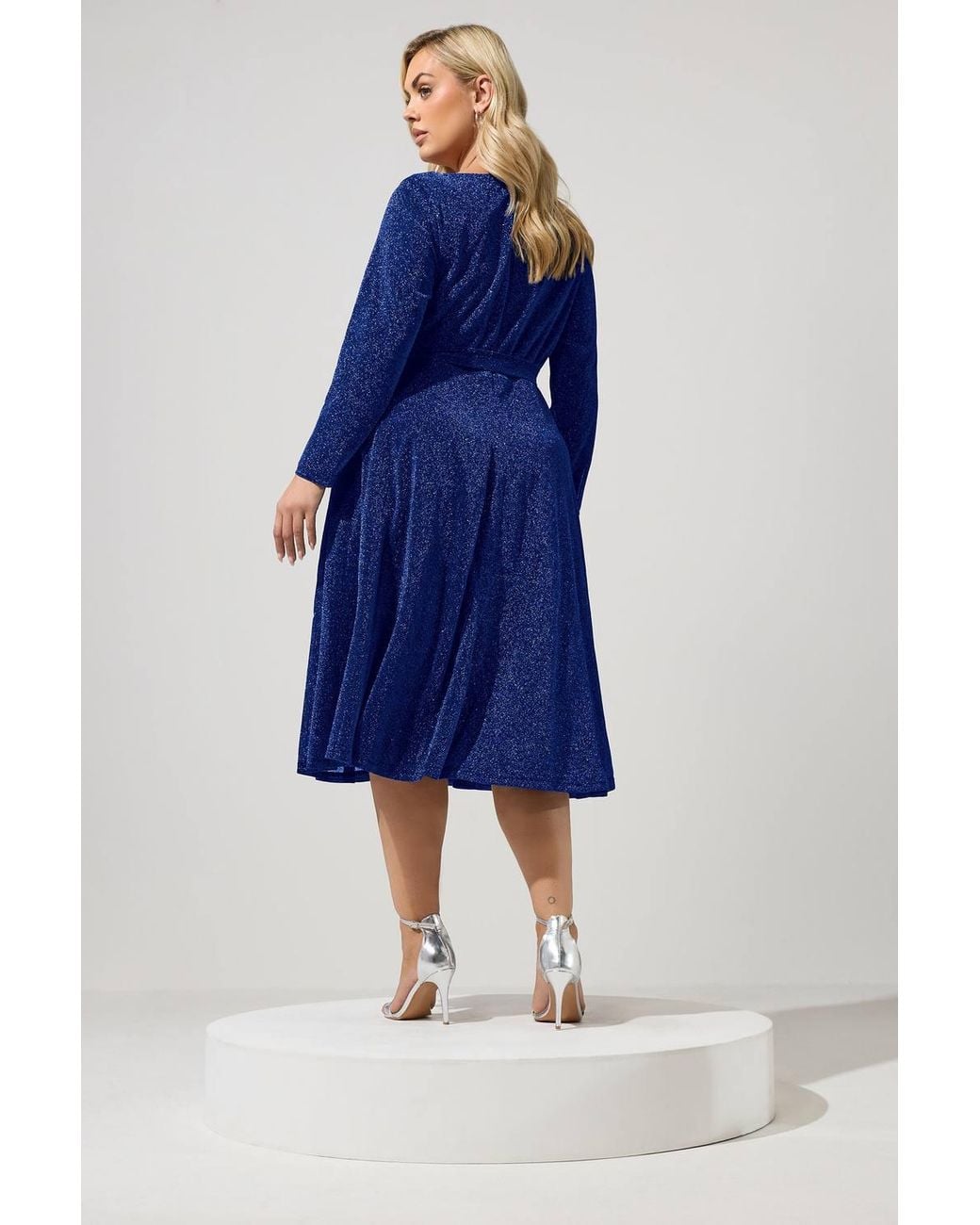 Yours Blue Metallic Wrap Dress
