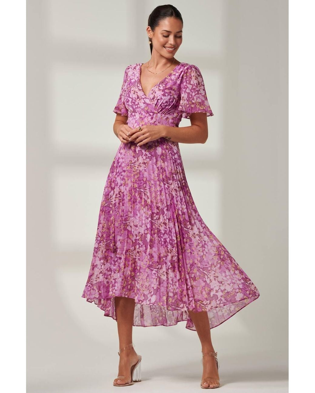 Jolie Moi Pink Vanya Wrap V-Neck Chiffon Maxi Dress