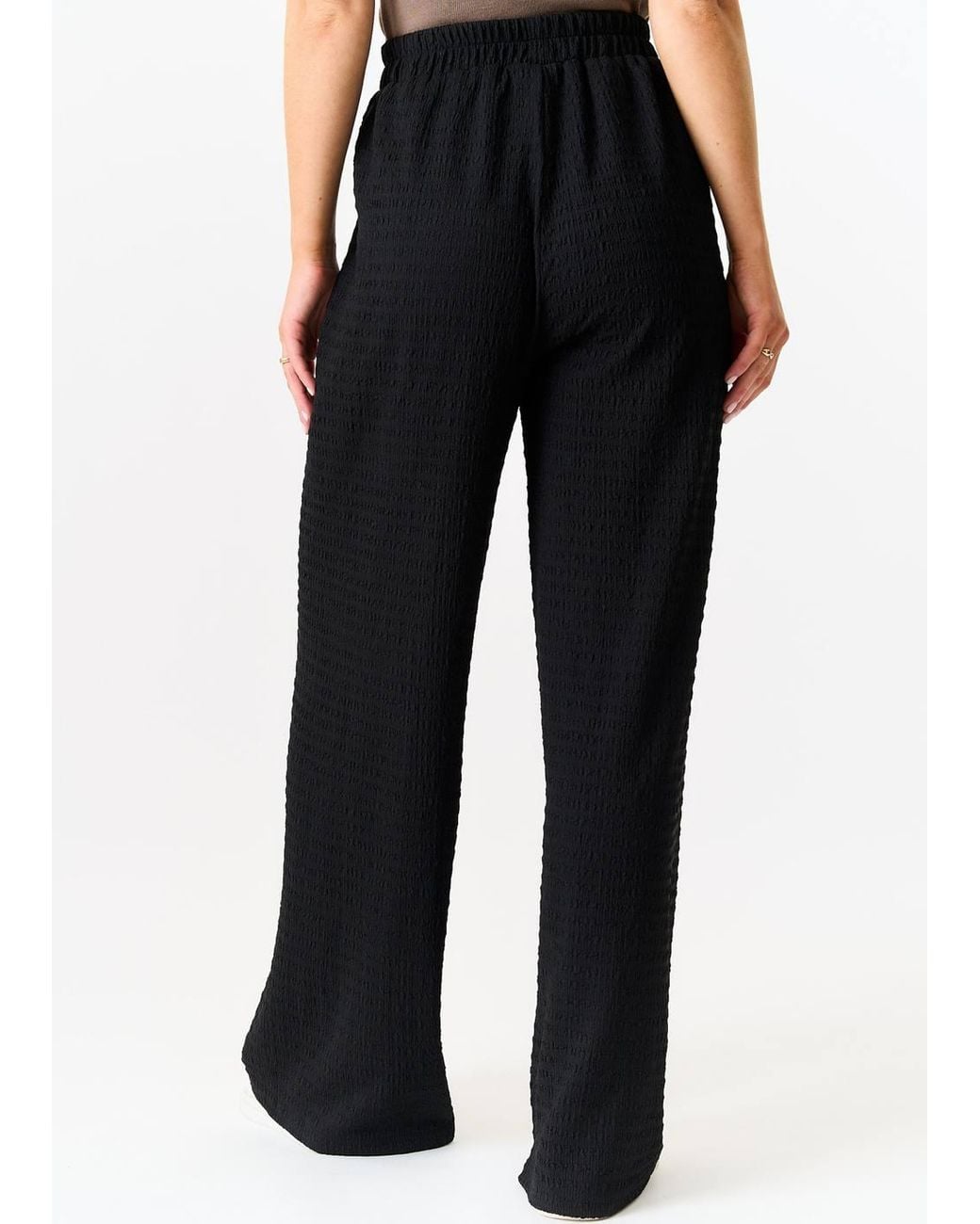 Gini London Black Textured Elastic Waist Pull On Trousers