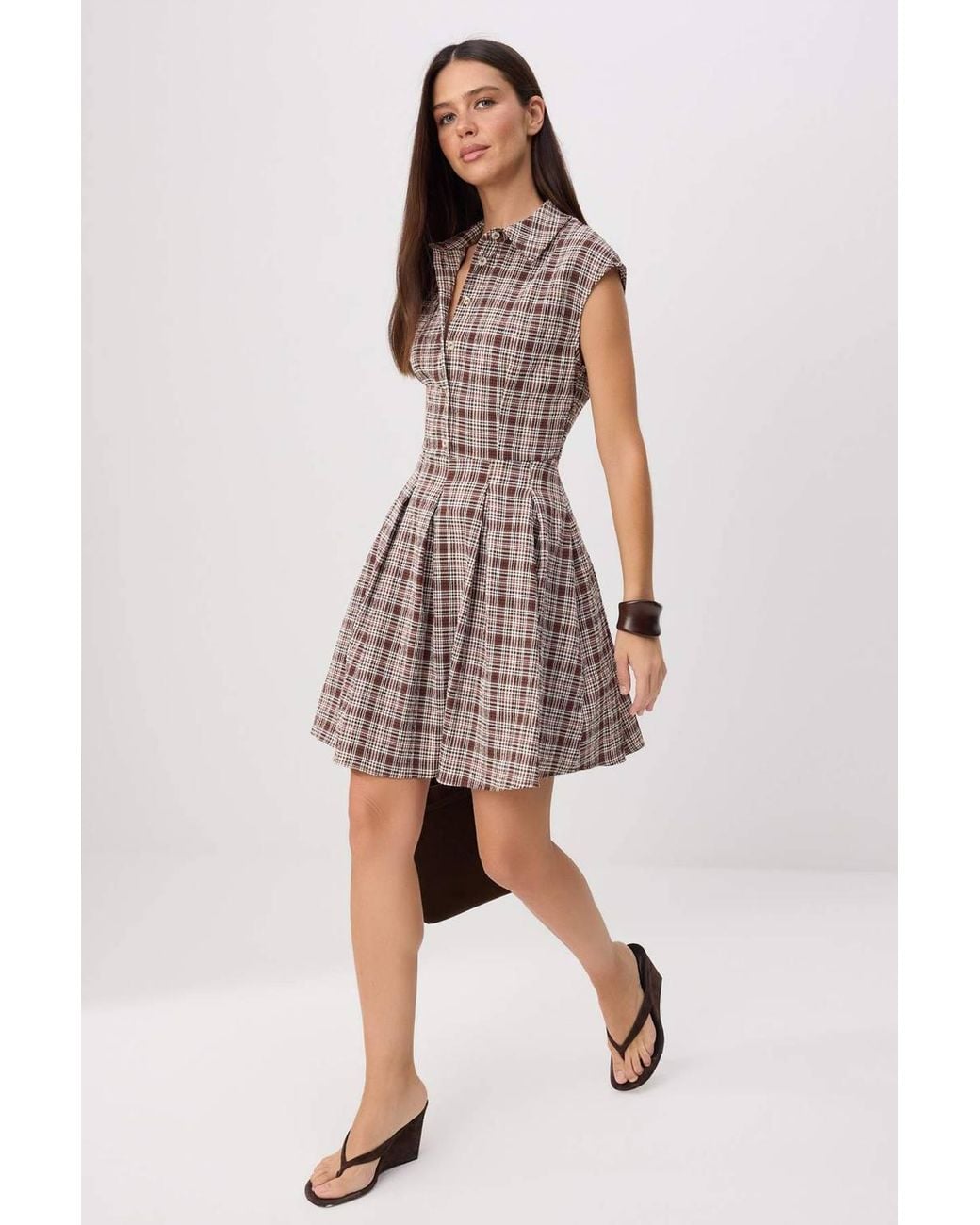 WOVCOR Natural Short Sleeve Shirt Neck Skater Mini Dress