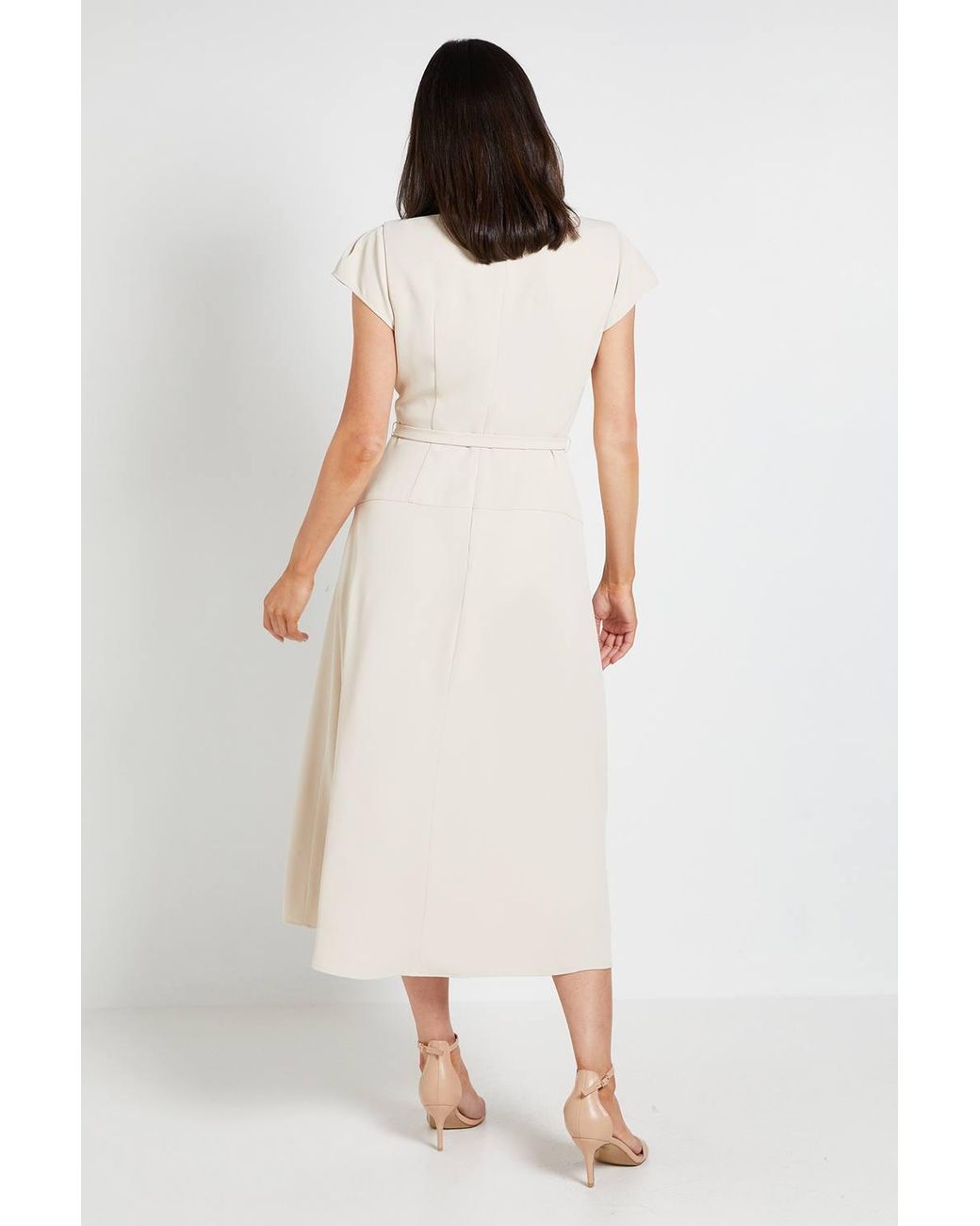 Wallis White Crepe Belted Cap Sleeve Midi Dress